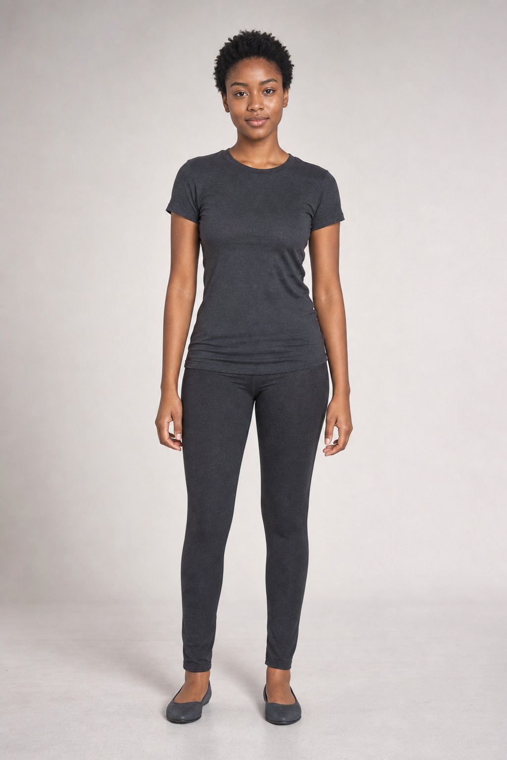 Fictional adult model in a neutral studio reference image